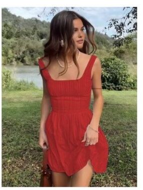 Red Square-Neck Women's Summer Dress - Brand Unknown